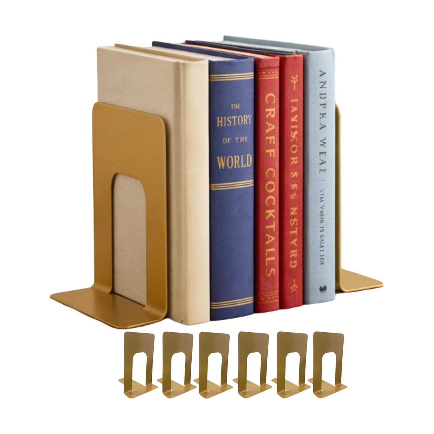 Heavy Duty Metal Bookends Supports Heavy Books / Gold 3 Pairs
