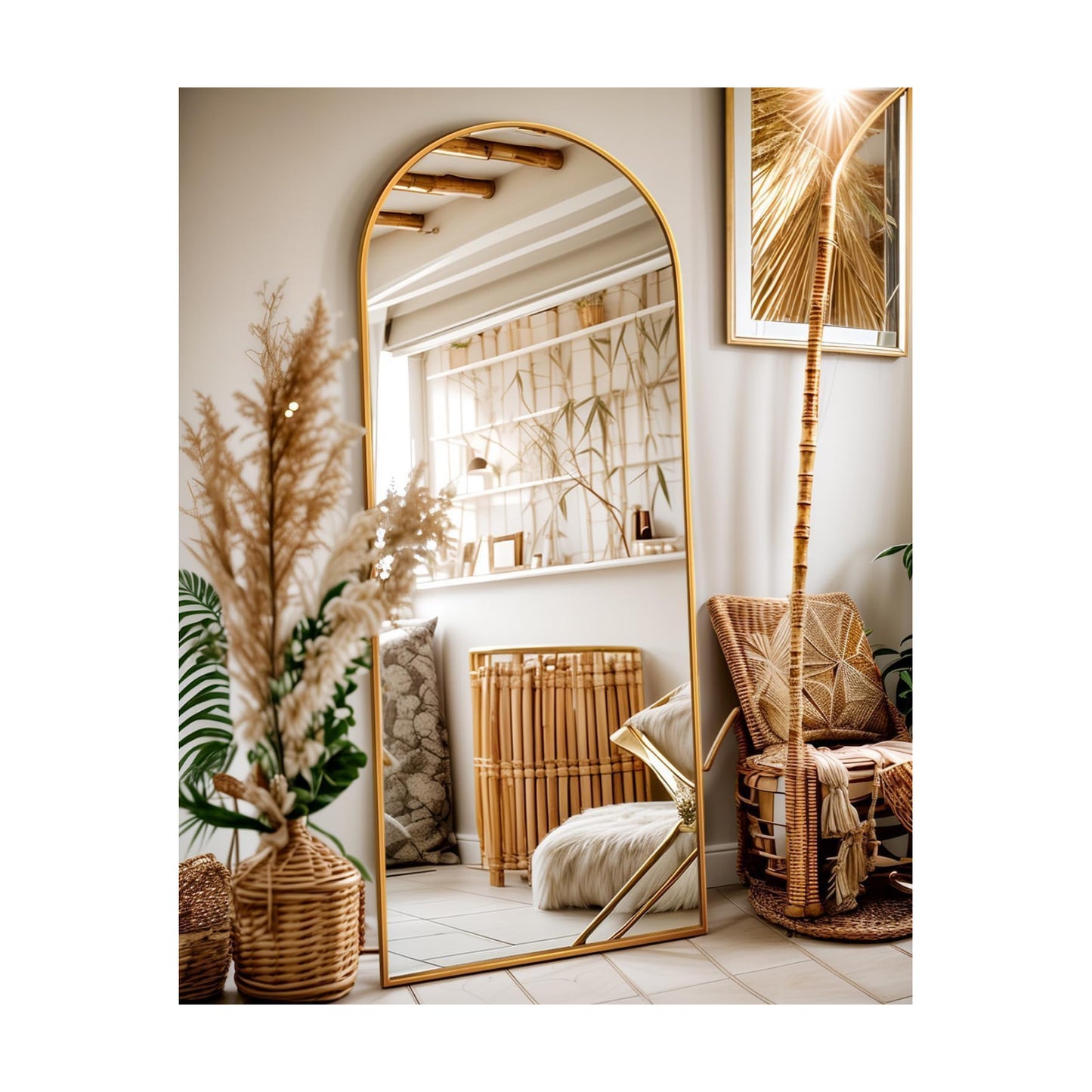 Antok 58" x19” Arched Full Length Mirror, Floor Mirror with Stand,Gold