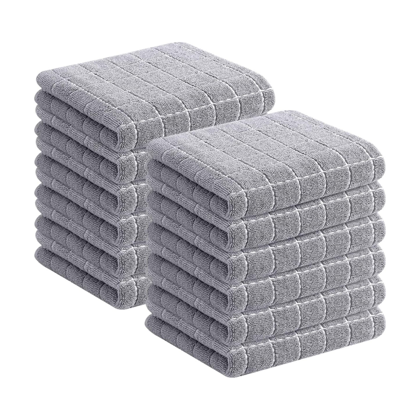 Homaxy 100% Cotton Terry Kitchen Towels, 12 Pack, Light Grey | Ultra Soft and Absorbent Dish Towels for Kitchen
