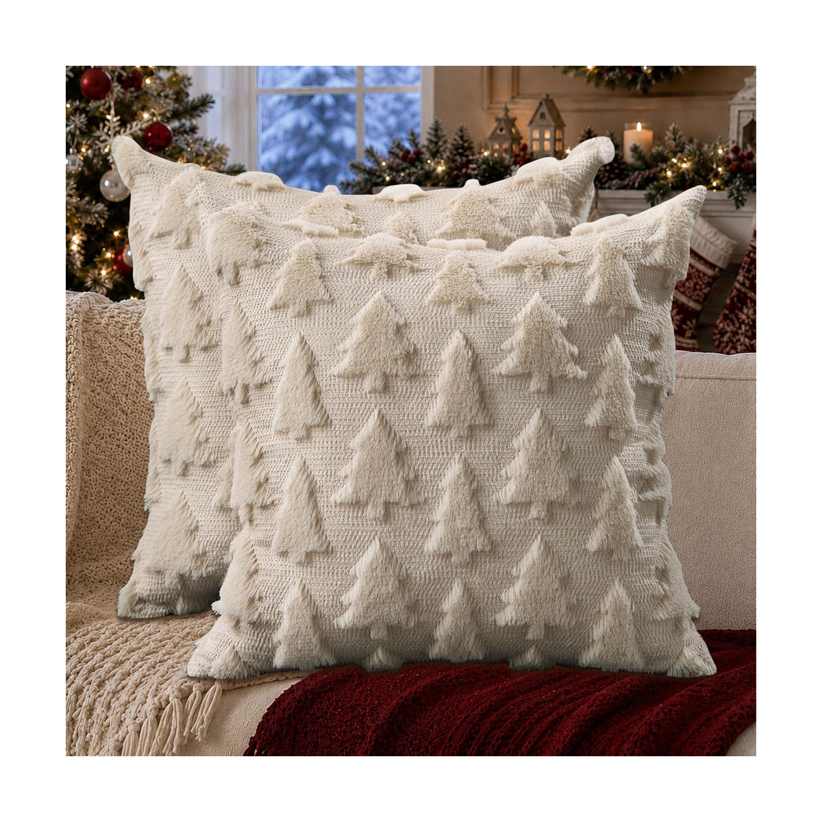 DFXSZ Christmas Tree Pillow Covers 18x18 Set of 2 Christmas Decor Beige