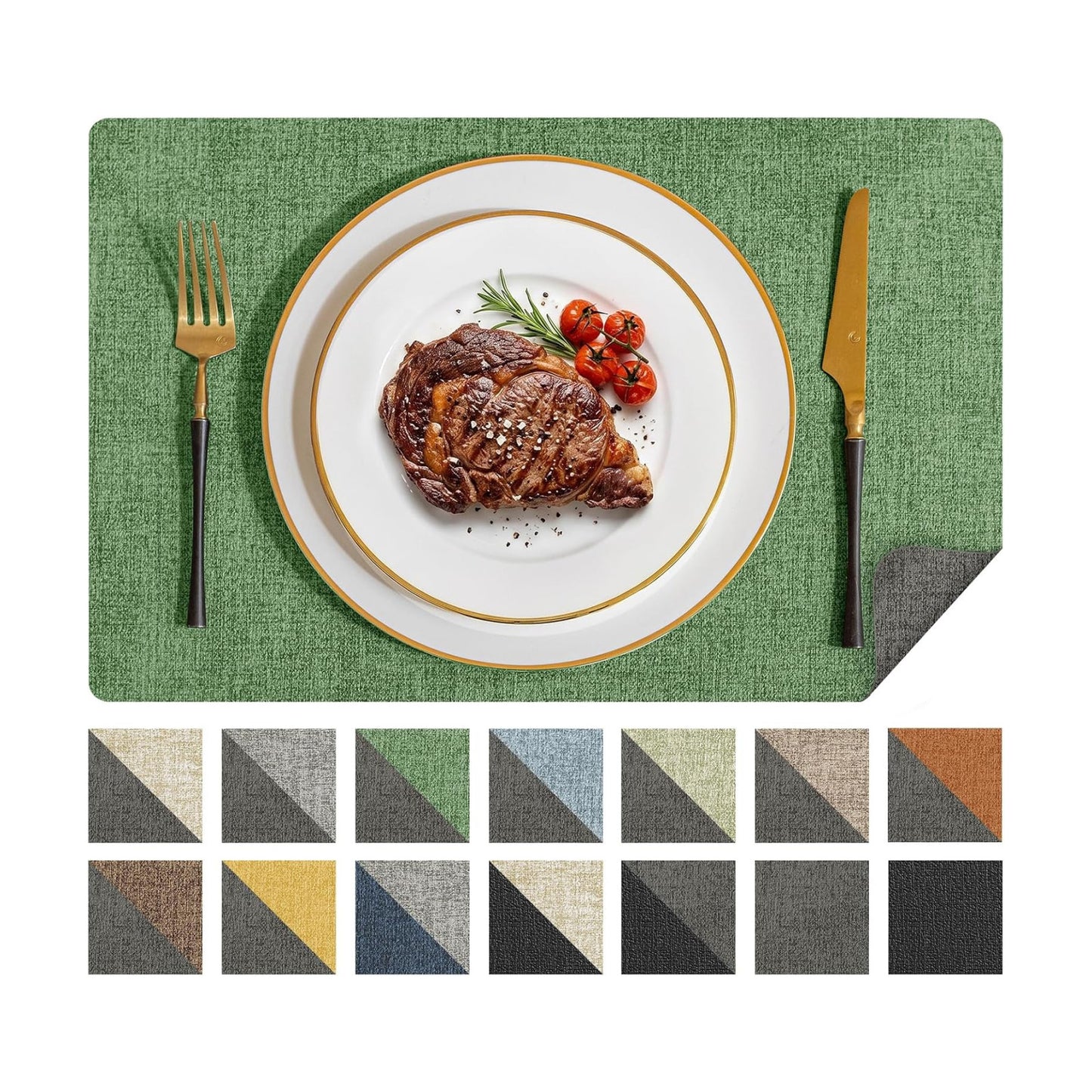 Romanstile Vinyl Placemats Set of 8, Reversible Faux Leather Heat Resistant Wipeable Table Mats, Waterproof Washable