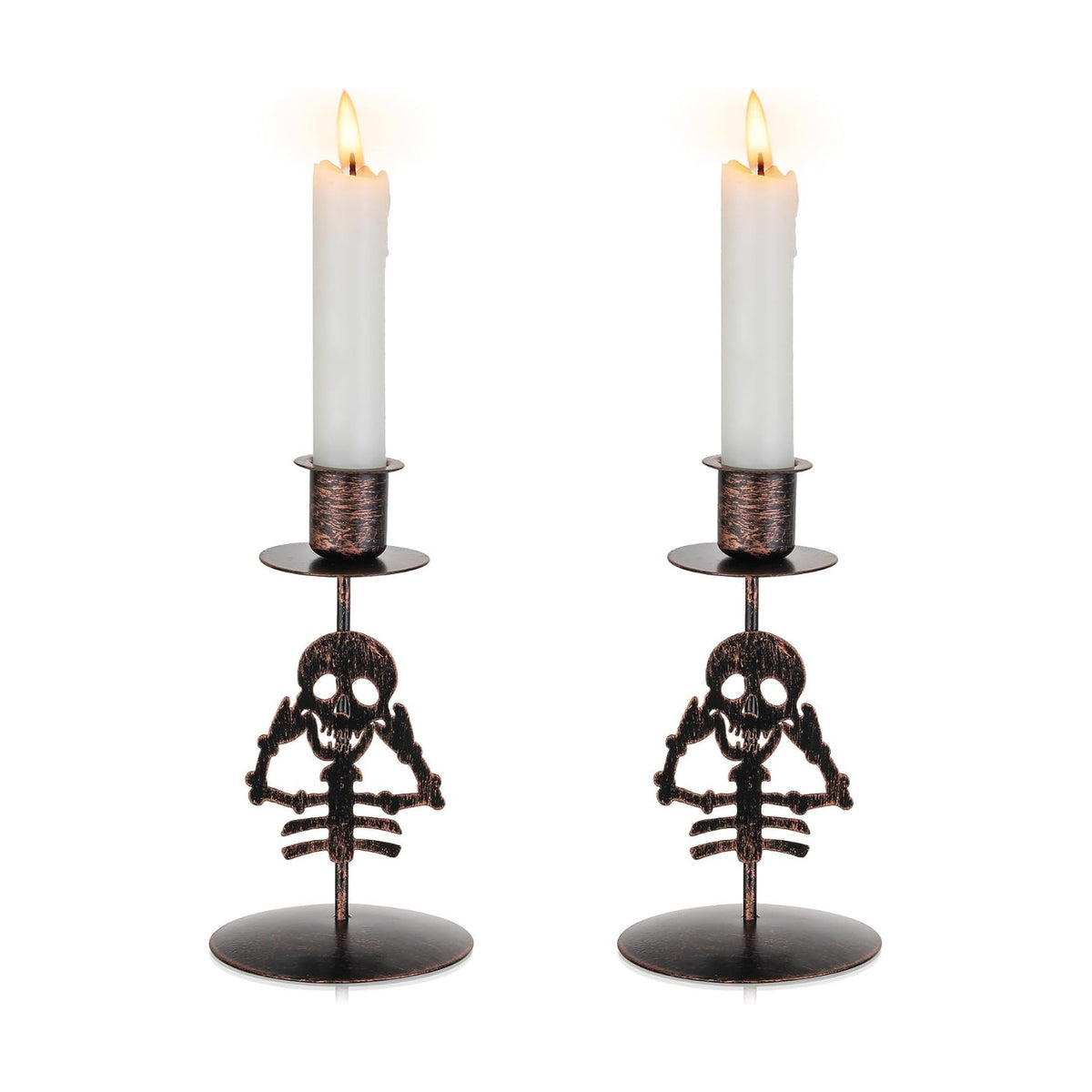 Romadedi Candle Holder for Halloween Decor: Set of 2 Black Gothic Skull Taper Candlestick Table Centerpiece Decorations Spooky Party Dinning Room Home Indoor