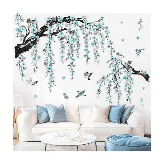 Large Watercolor Flower Branch Wall Stickers Blossom Tree Branches Peel and Stick Wall Art / Blue