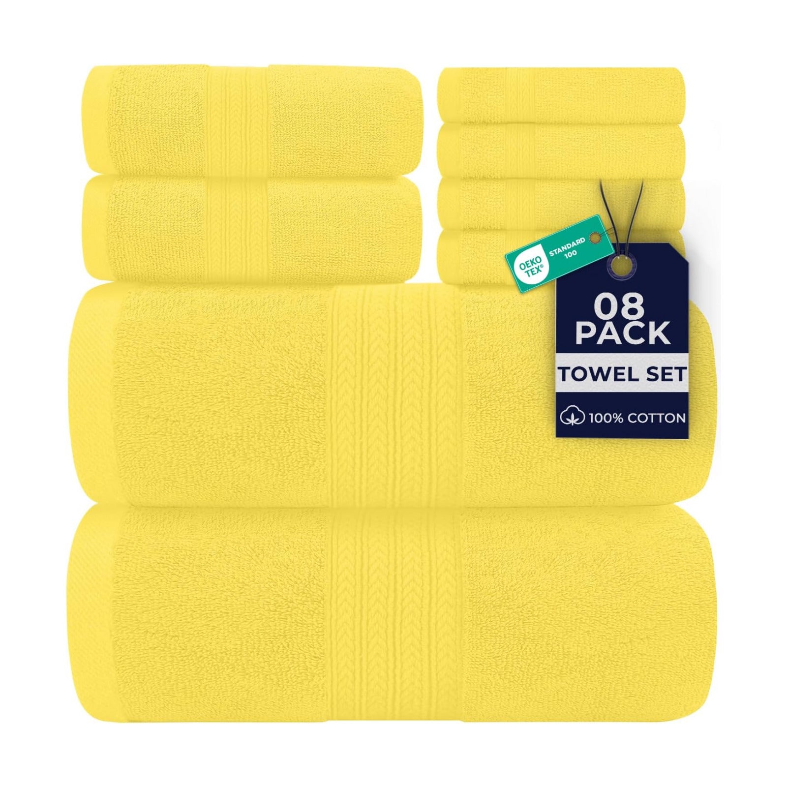 DAN River 8 Piece Luxury Bath Towels for Bathroom, Towel Set, Yellow | 2 Bath towels, 2 Hand towels, and 4 Wash Cloths