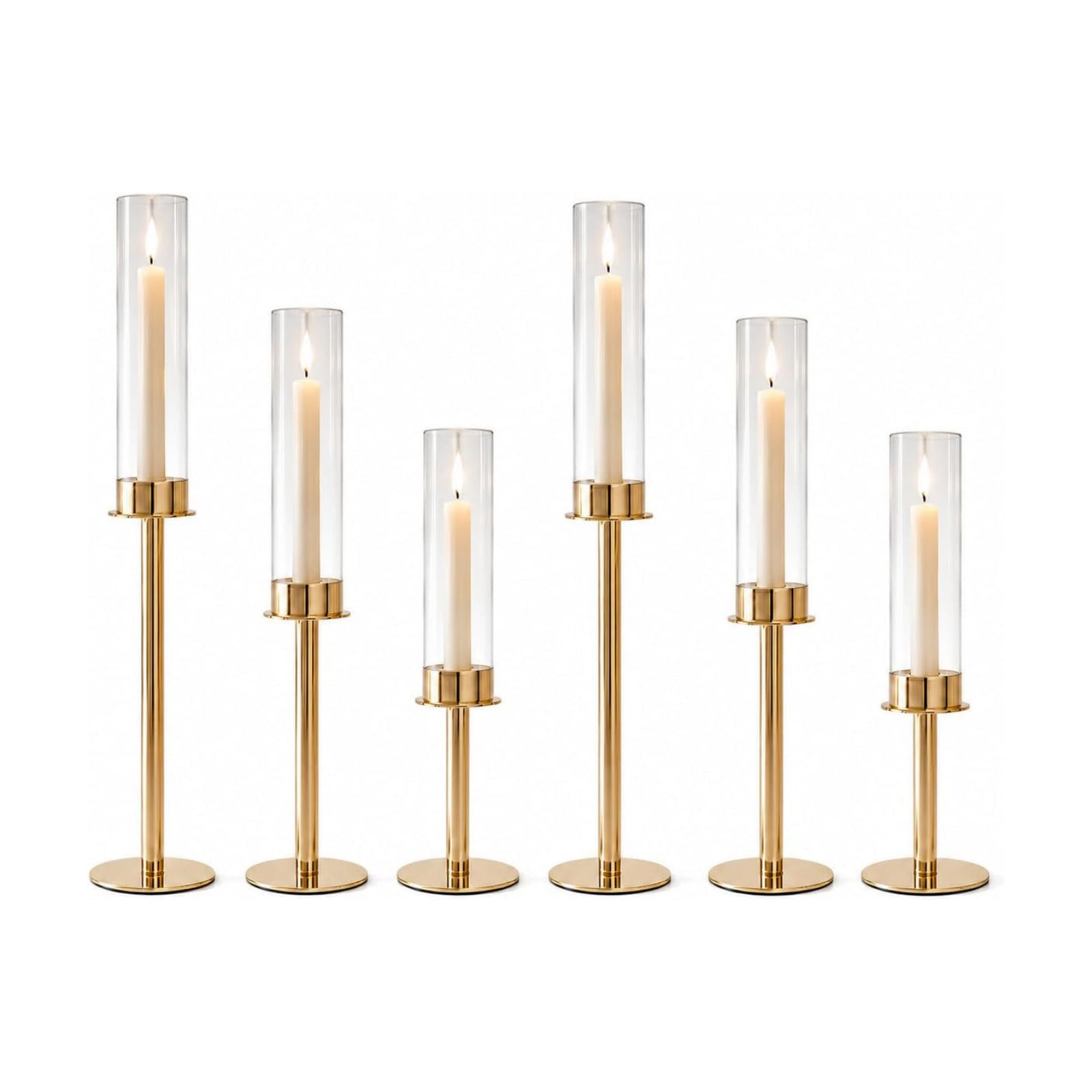 POKINE Gold Candle Holders Set of 6 for Taper Candle Holders | Hurricane Glass Candlestick Holder,Christmas