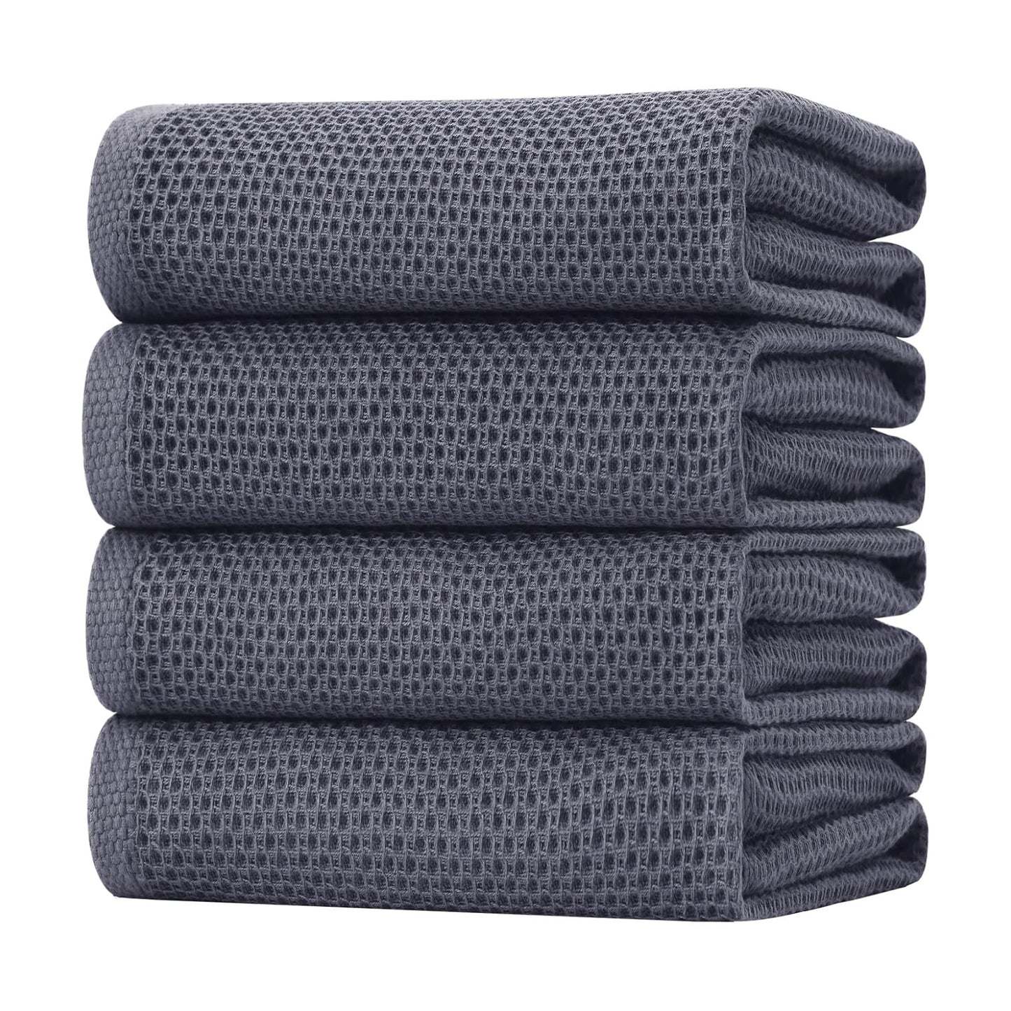 Homaxy 100% Cotton Oversized Waffle Weave Kitchen Towels 4-Pack, Dark Grey | 20 x 28 Inches, Ultra Soft Absorbent Dish