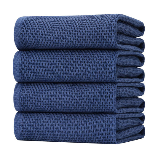 Homaxy 100% Cotton Oversized Waffle Weave Kitchen Towels 4-Pack, Navy Blue | 20 x 28 Inches, Ultra Soft Absorbent Dish