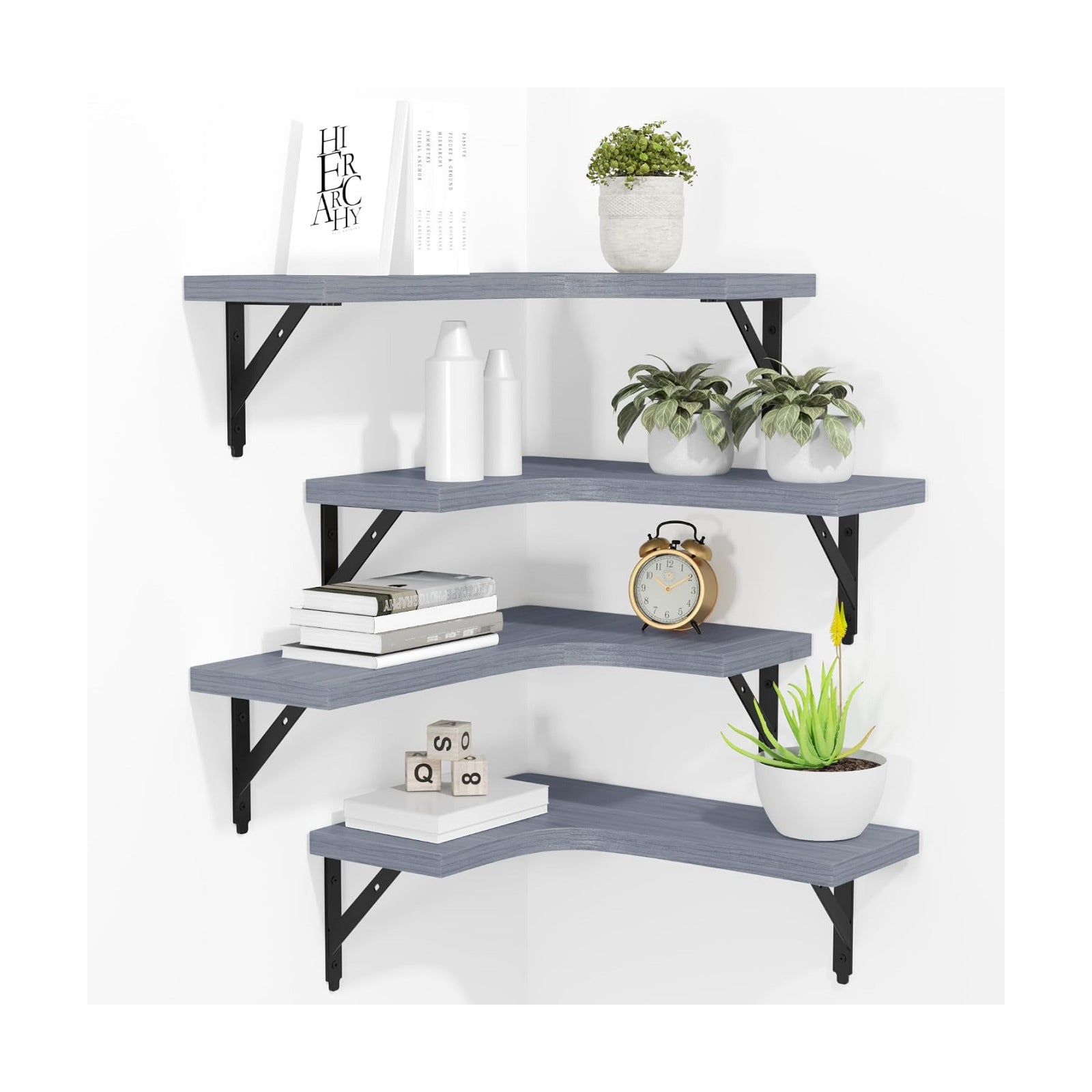 ROMGUAR CRAFT Corner Floating Shelves Wall Mounted Set of 4, Grey