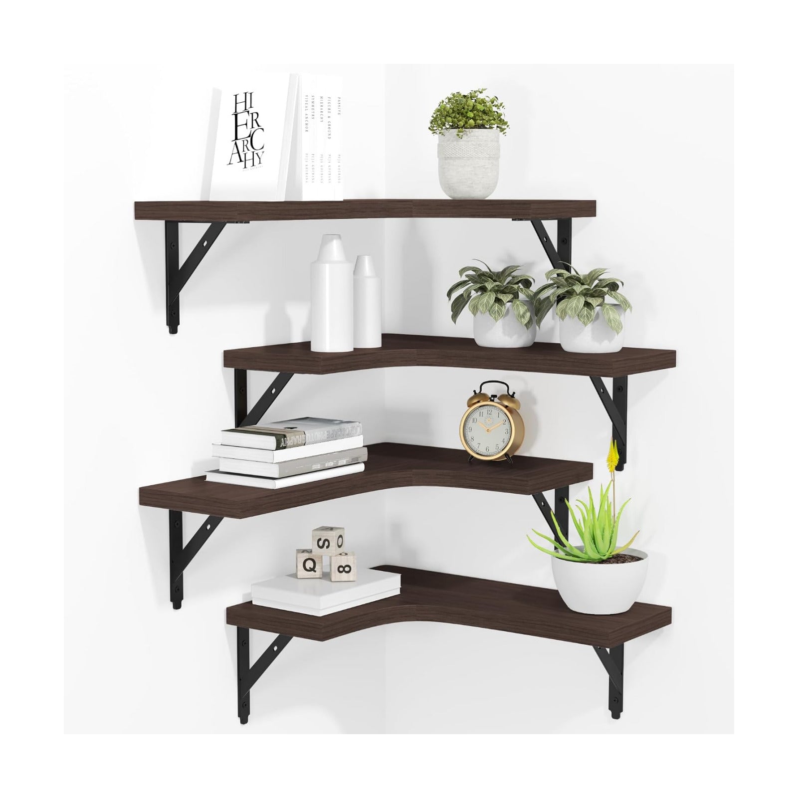 ROMGUAR CRAFT Corner Floating Shelves Wall Mounted Set of 4, Brown