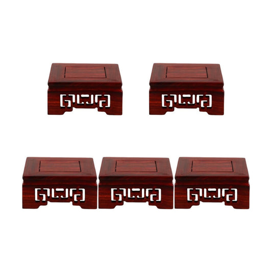 Wooden Display Base Stand Retro Craft Riser for Vase / Brownx5pcs / 8.00 x 8.00 x 3.50 / Cmx5pcs