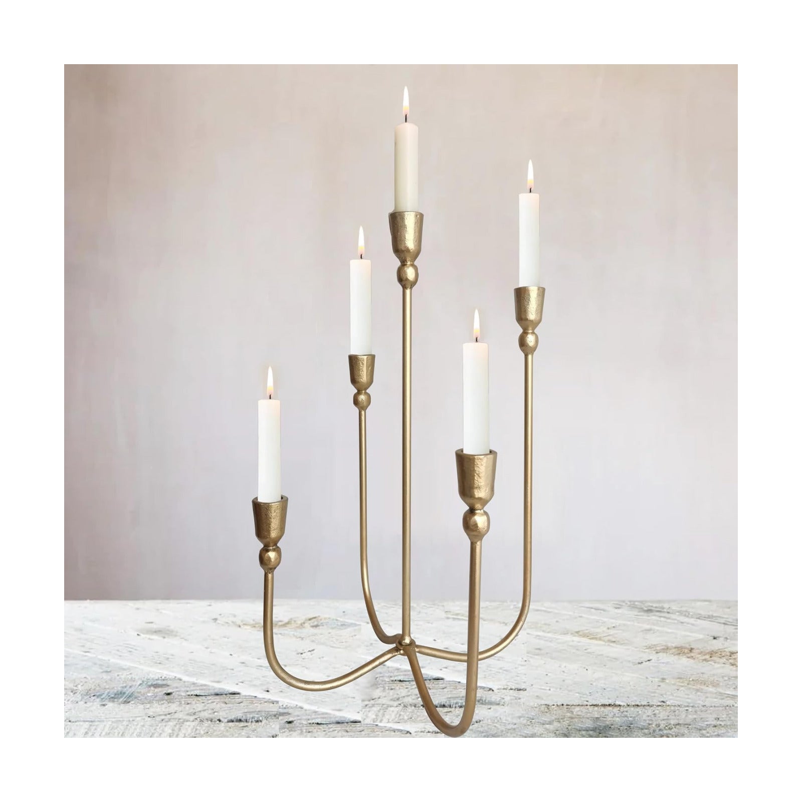 Iron Tabletop Candelabra - Decorative Metal Candelabra Candle Holder, 5 French Dinner Candles (Dinner 5 Candles)