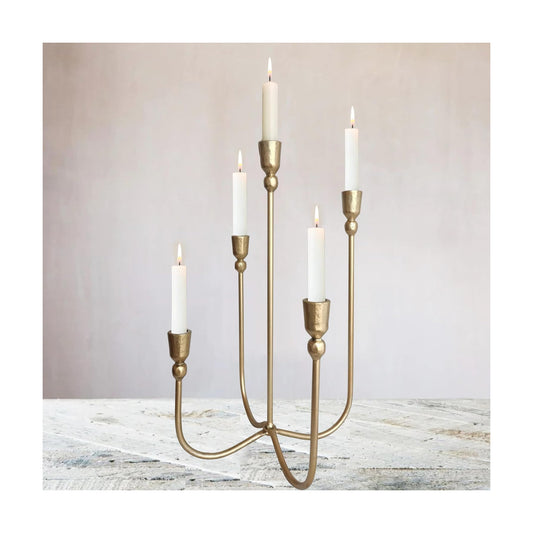 Iron Tabletop Candelabra - Decorative Metal Candelabra Candle Holder, 5 French Dinner Candles (Dinner 5 Candles)