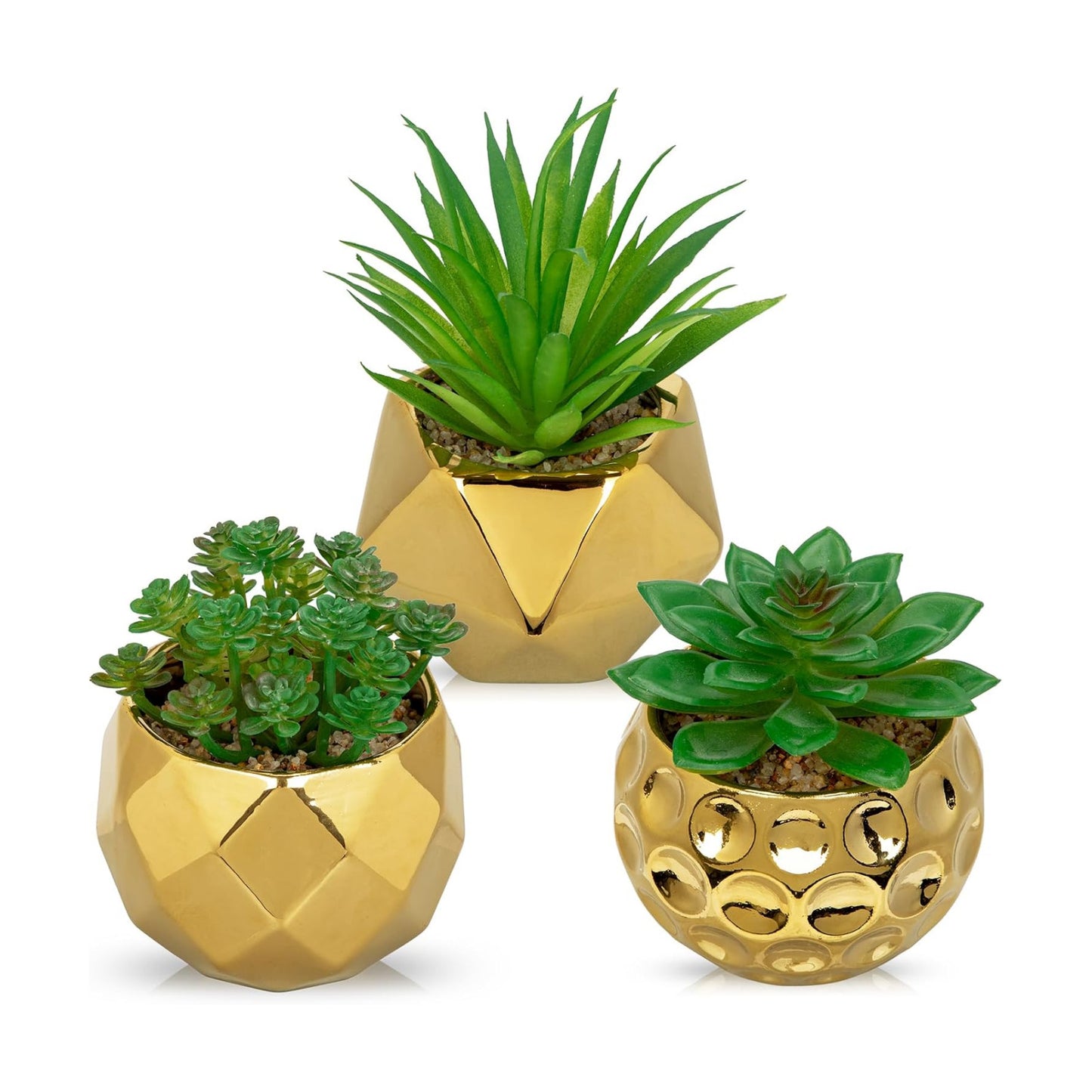 Artificial Succulents Plants in Ceramic Pots / Gold# / Set of 3