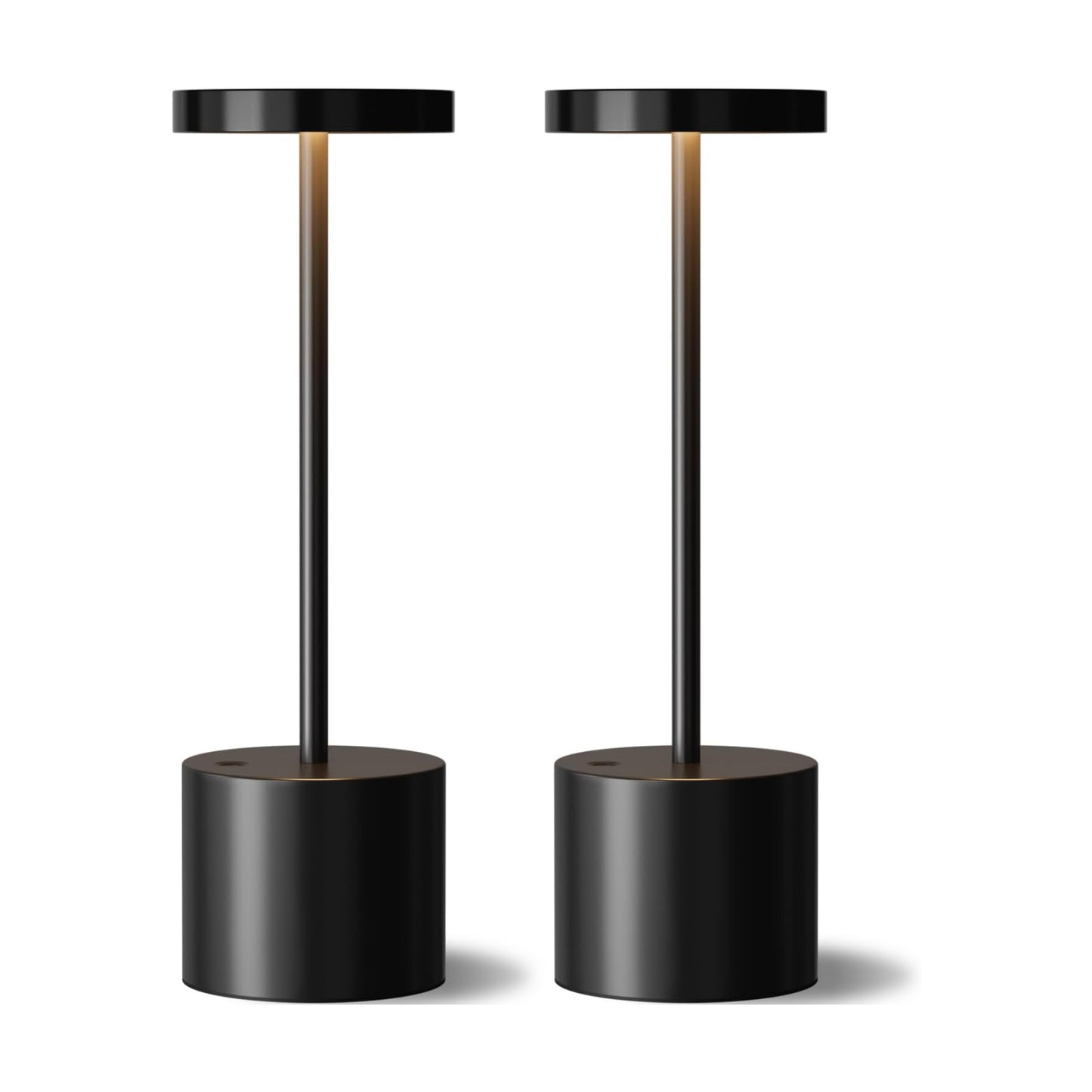 Cordless Rechargeable Table Lamp, 4000mAh Battery Operated, Black, 2 Pack | Wireless LED Lamp, 3 Color Modes, Stepless