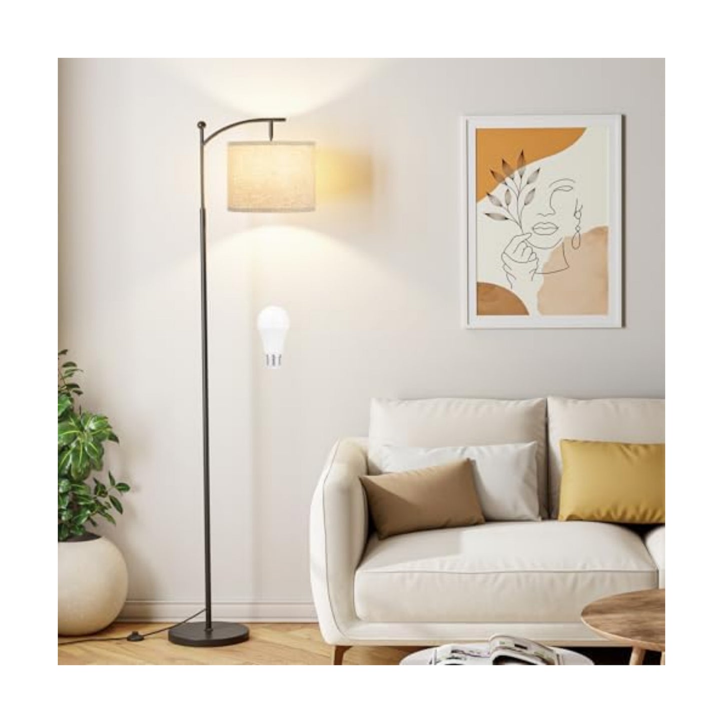 Ambimall 60" Floor Lamp for Living Room with 3 Color Temperatures, Adjustable Grey Shade with Black Pole, Tall Lamp for