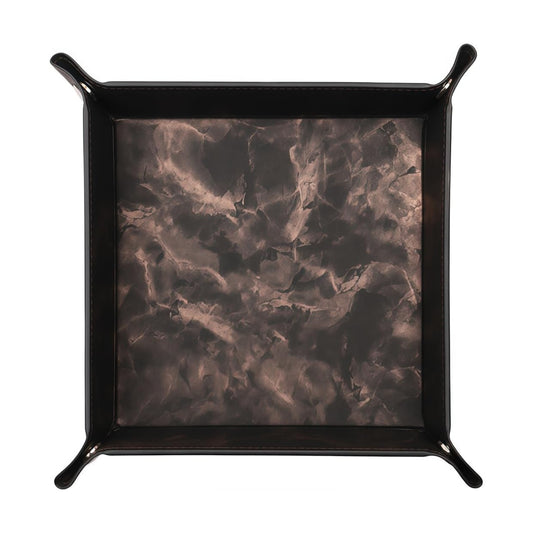 Vegan Leather Catchall Bedside Vanity Tray Nightstand Caddy Holder for Remote / Marble Brown