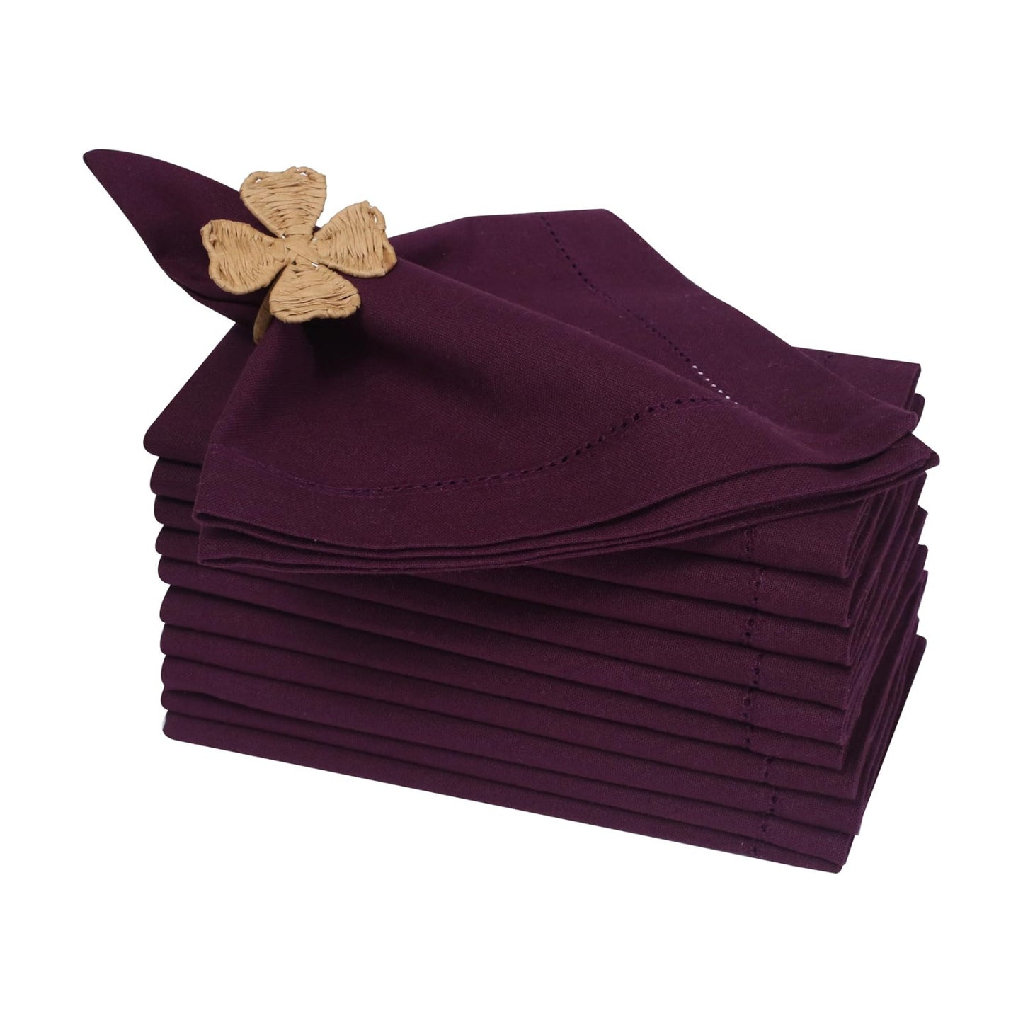 Bedding Craft Cotton Dinner Napkins Set of 12, 18x18, hemstitched, Plum | Machine Washable Soft Fabric Napkins for