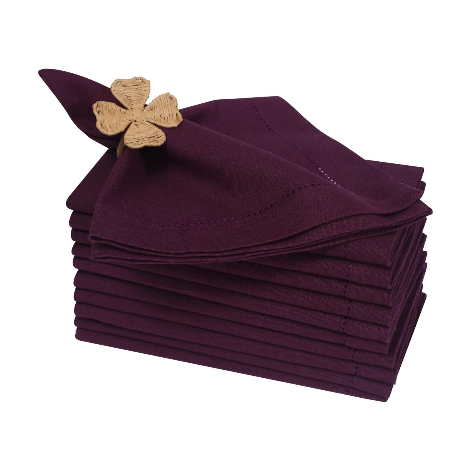Bedding Craft Cotton Dinner Napkins Set of 12, 18x18, hemstitched, Plum | Machine Washable Soft Fabric Napkins for