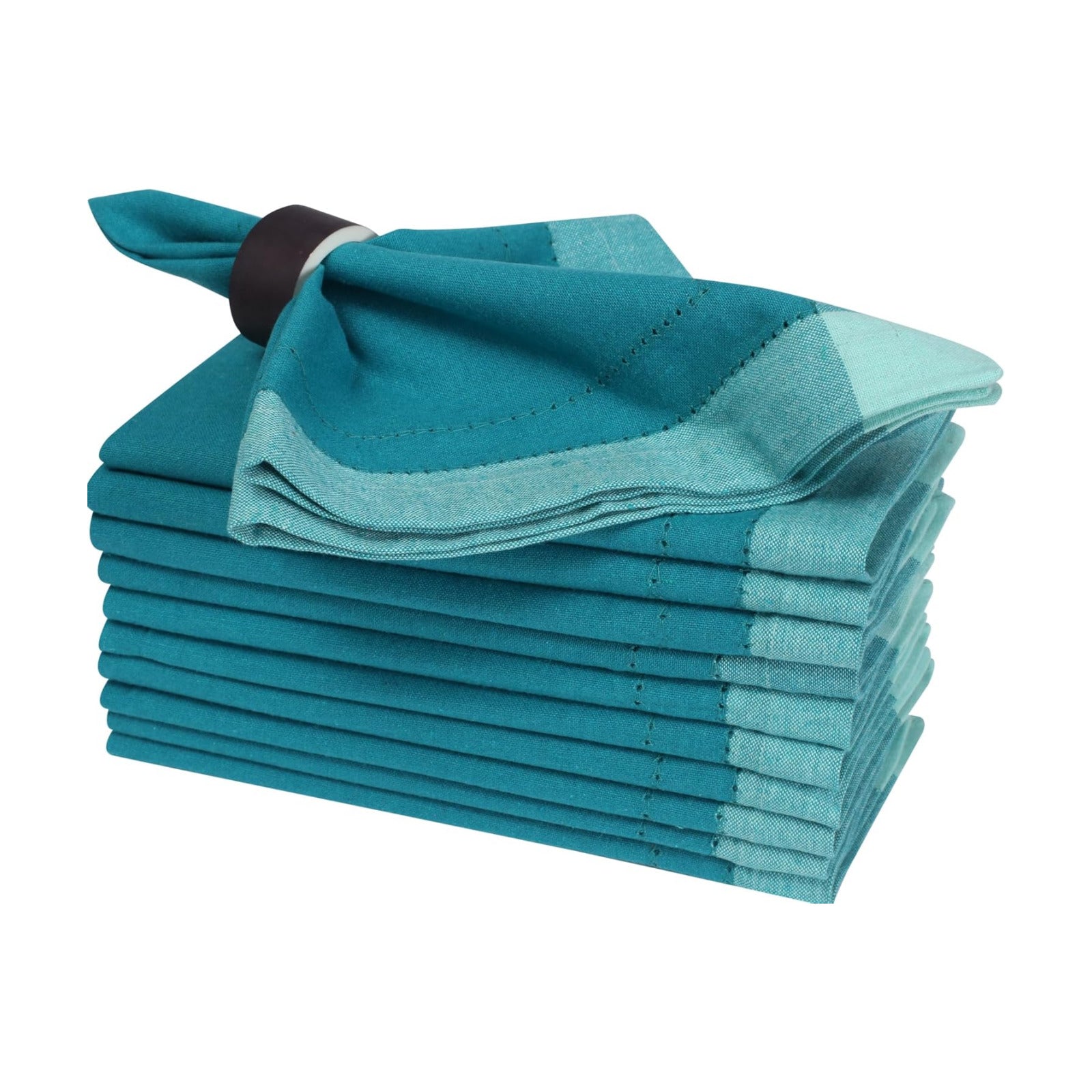 Bedding Craft Cotton Cloth Dinner Napkins Set of 12 – 20x20 Teal Multi Double Hemstitched – Machine Washable Reusable