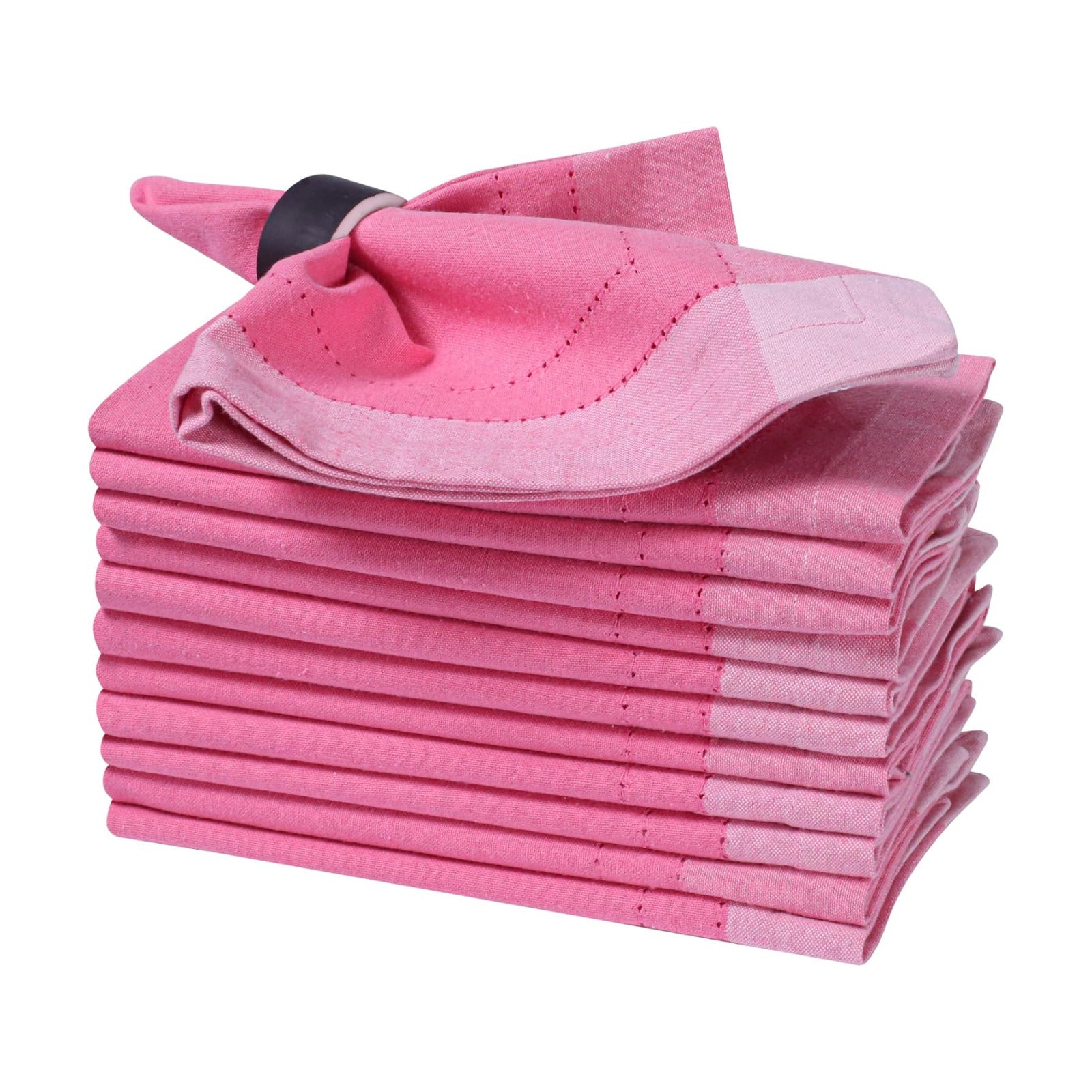 Bedding Craft Cotton Cloth Dinner Napkins Set of 12 – 20x20 Pink Multi Double Hemstitched – Machine Washable Fabric