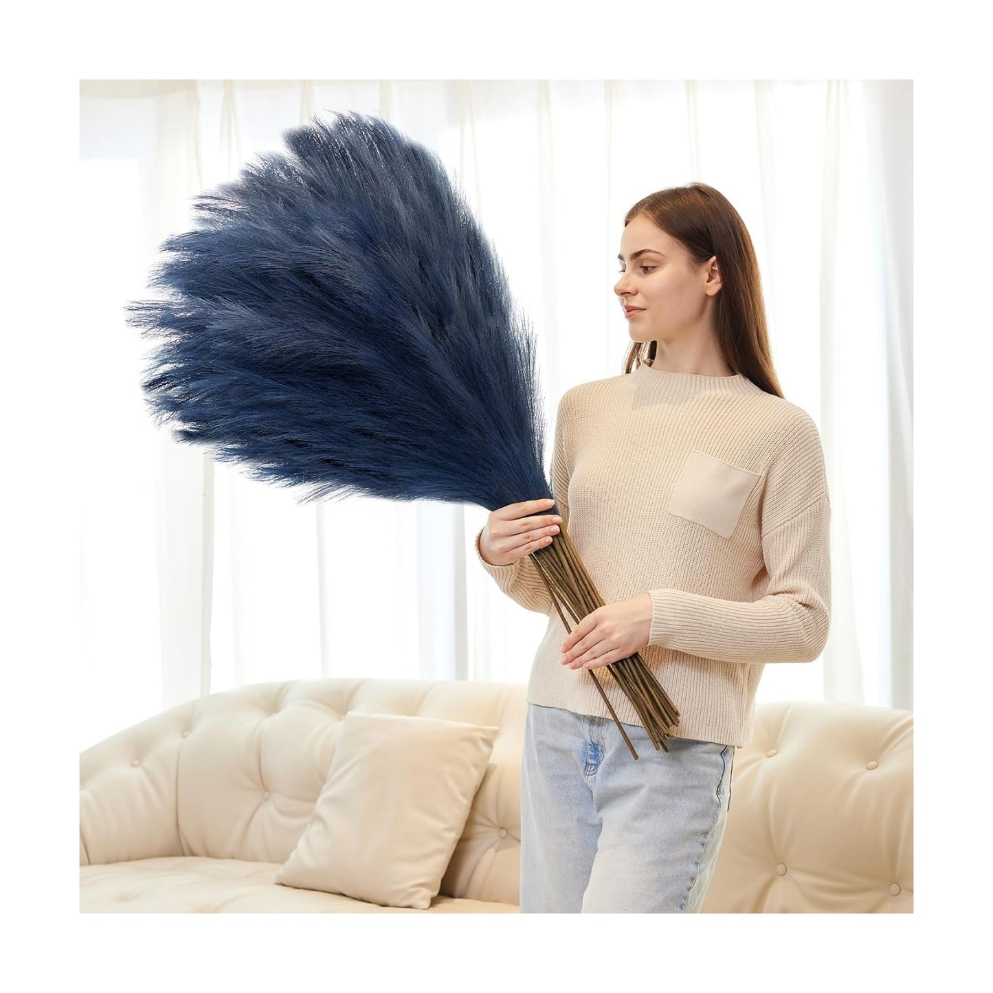 Large Tall Fluffy Artificial Fake Flower / Blue / 3.2 Inch / Set of 10