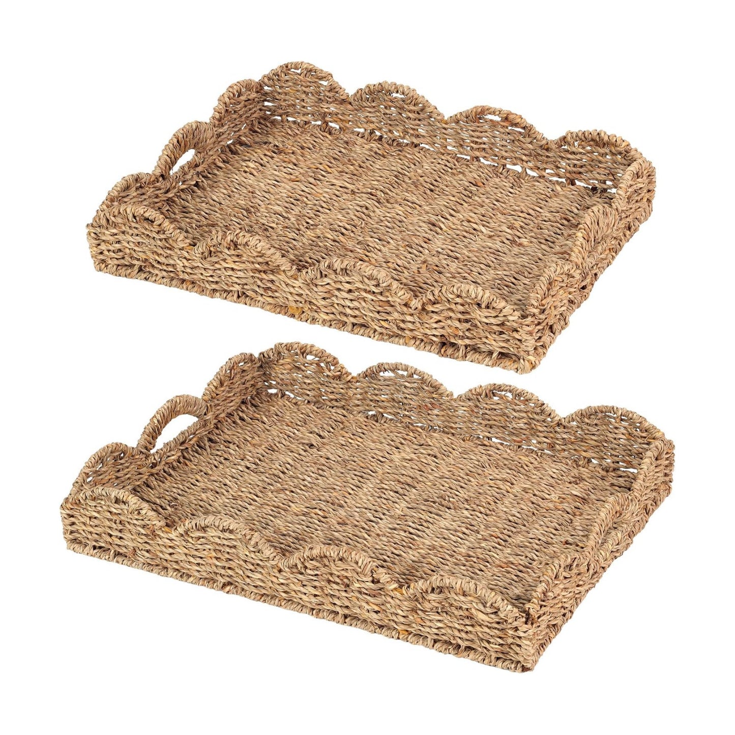 Scalloped Seagrass Tray / Dark Brown / 17 x 13 x 3 / Set of 2