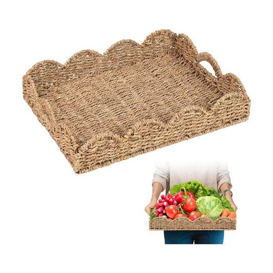 Scalloped Seagrass Tray / Dark Brown / 17 x 13 x 3