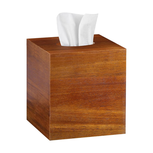 Acacia Wood Tissue Box Holder for Desktop Nightstand Bathroom Office / Brown