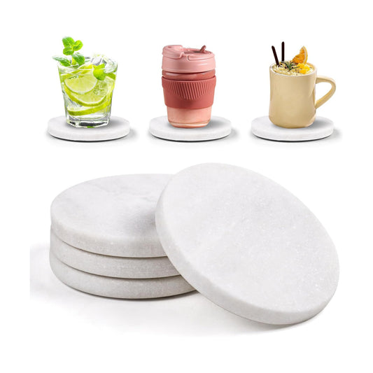 White Marble Coasters / Natural White Color with Bling Particles / Set of 4