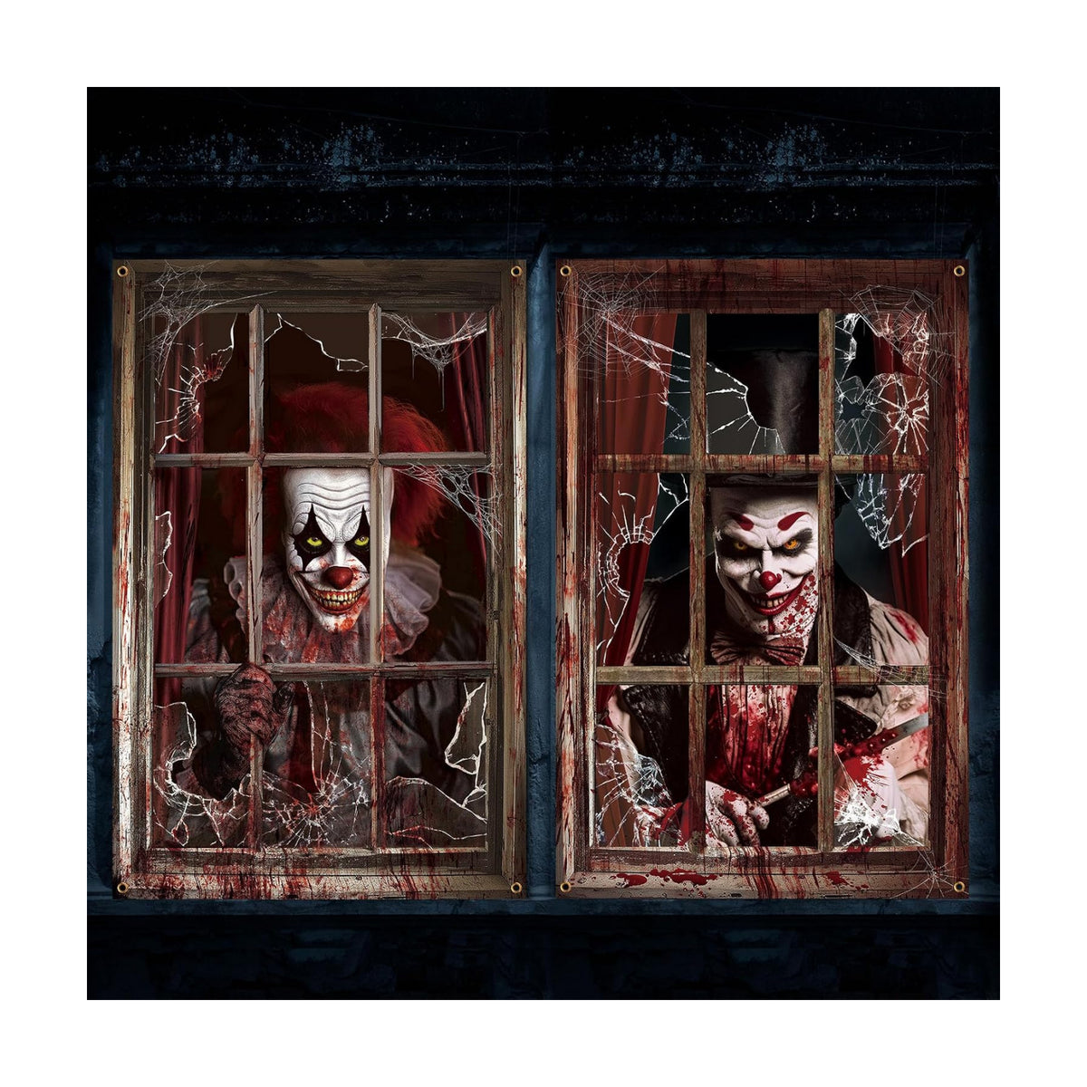 Newwiee 2 Pcs Scary Halloween Curtain Window Silhouette Cover Blood Clown