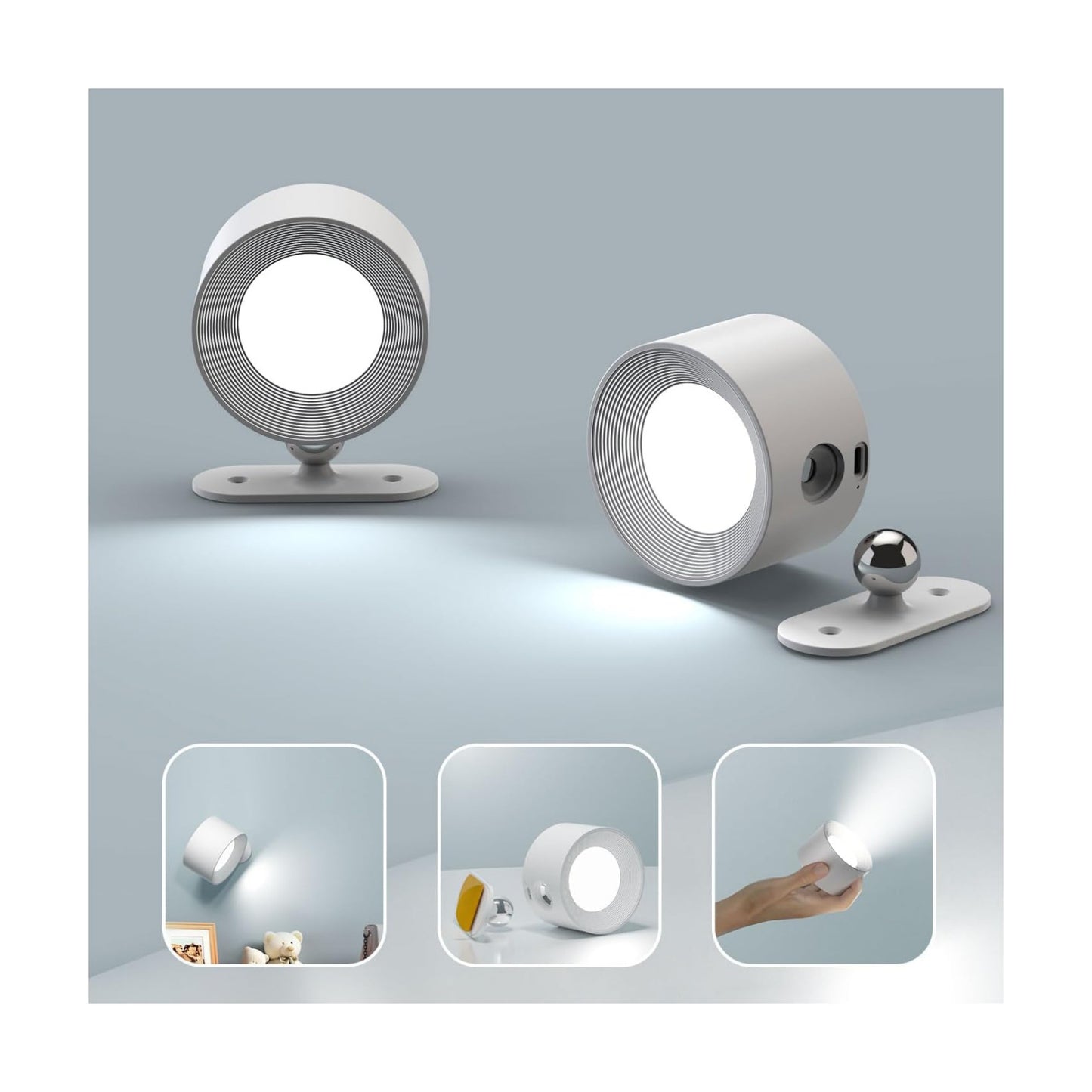 Koopala 2PACK LED Wall Lamps with Rechargeable Battery Operated, Wall Mounted Lights with 3 Brightness 3 Color Temp