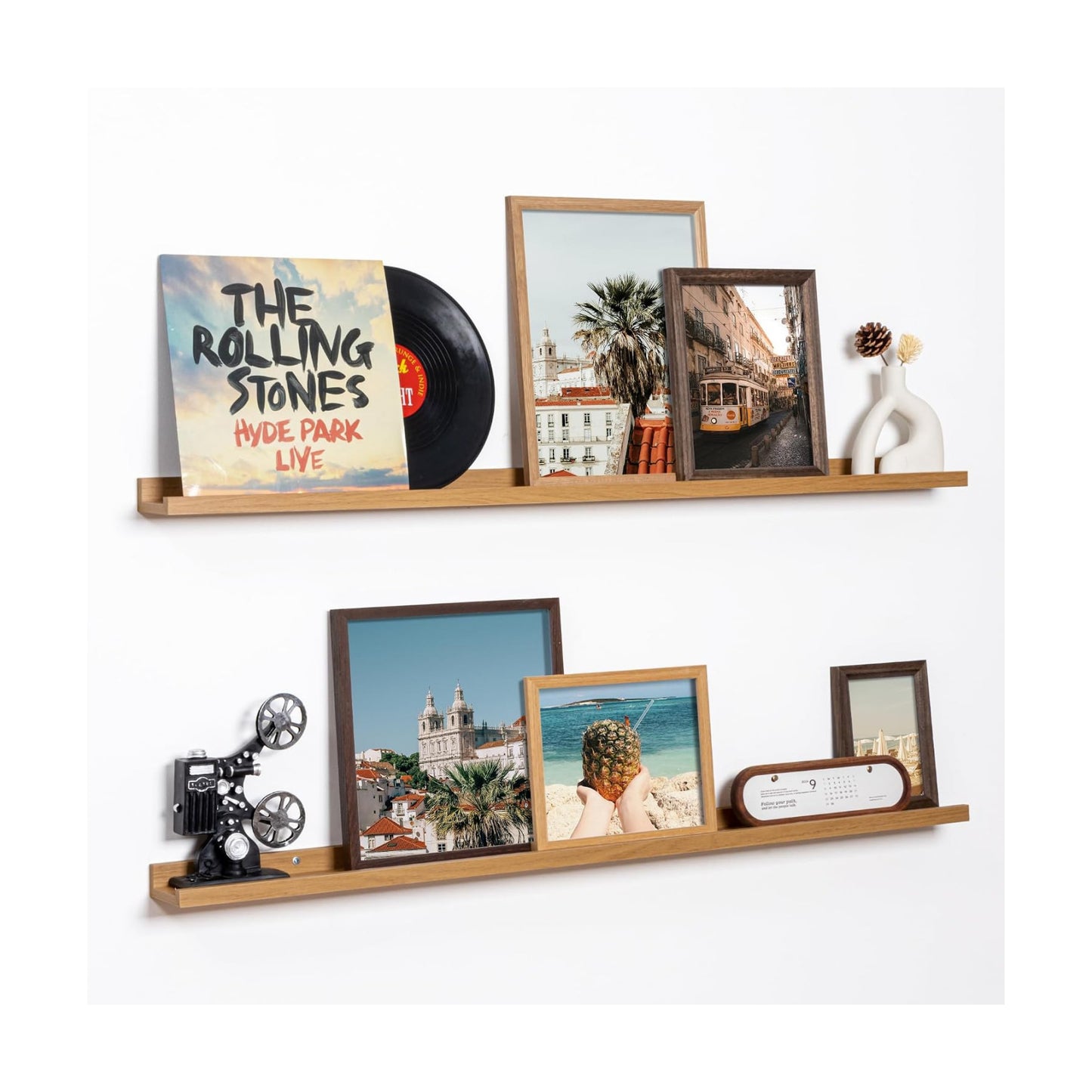 Fun Memories Picture Ledge Shelf, 48 Inch Floating Shelves Set of 2, Large Nursery Book Shelves for Toys Storage, Kids