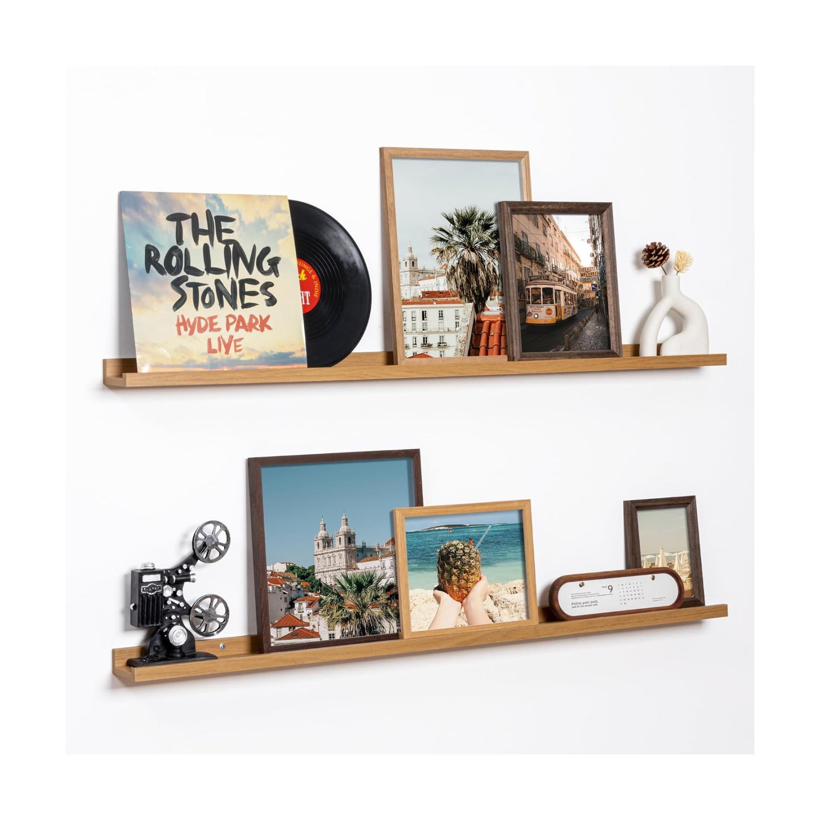 Fun Memories Picture Ledge Shelf, 48 Inch Floating Shelves Set of 2, Large Nursery Book Shelves for Toys Storage, Kids