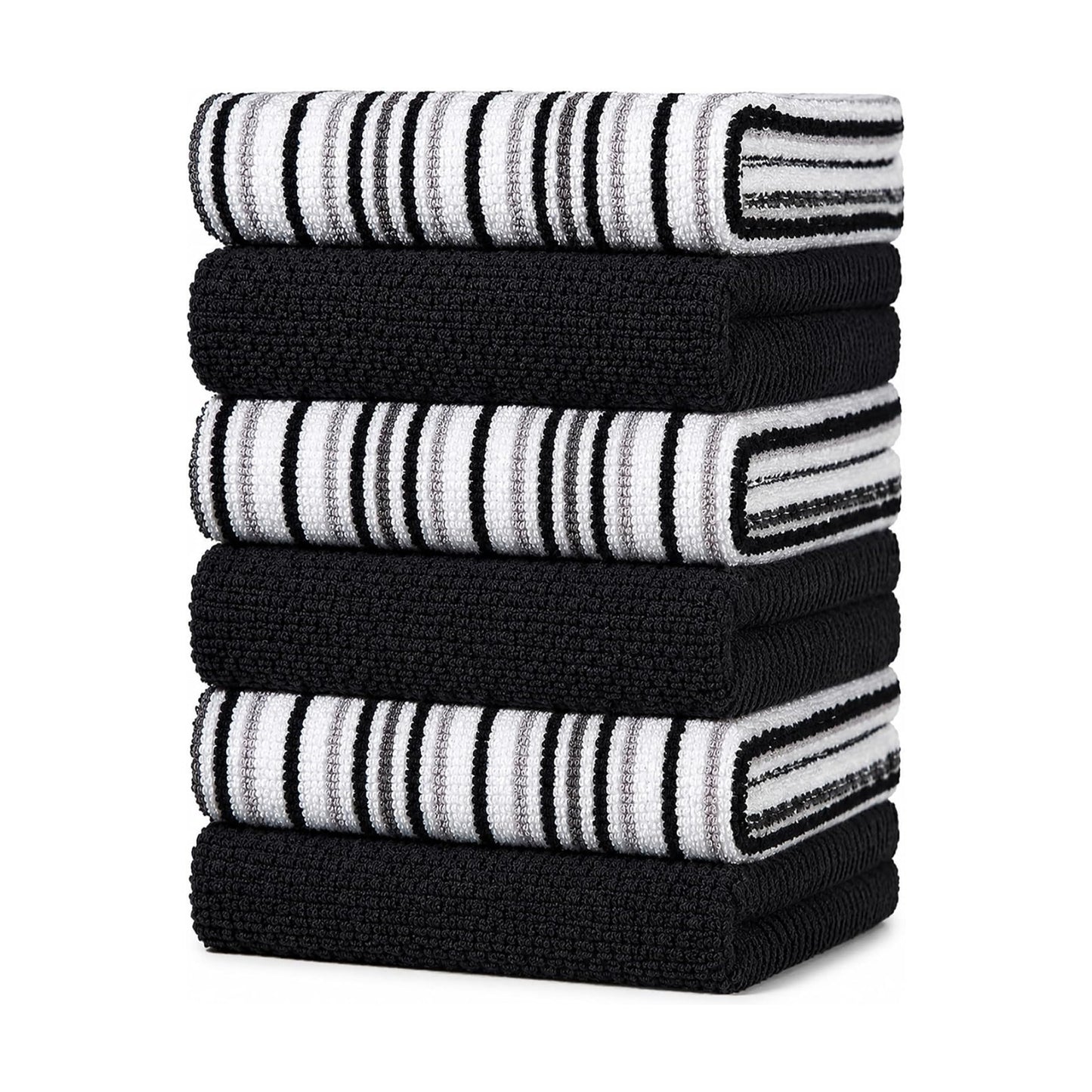 Bumble Kitchen Towels 6 Pack 100% Cotton 16"x26" - Black | 430 GSM Soft Kitchen Hand Towels with Hanging Loop, Highly