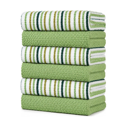 Bumble Kitchen Towels 6 Pack 100% Cotton 16"x26" - Sage | 430 GSM Soft Kitchen Hand Towels with Hanging Loop, Highly