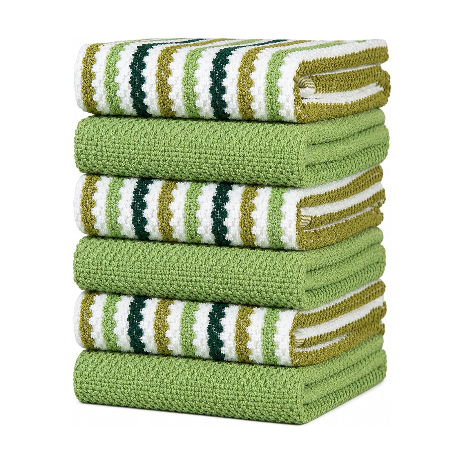 Bumble Kitchen Towels 6 Pack 100% Cotton 16"x26" - Sage Wide Stripe | 430 GSM Soft Kitchen Hand Towels with Hanging