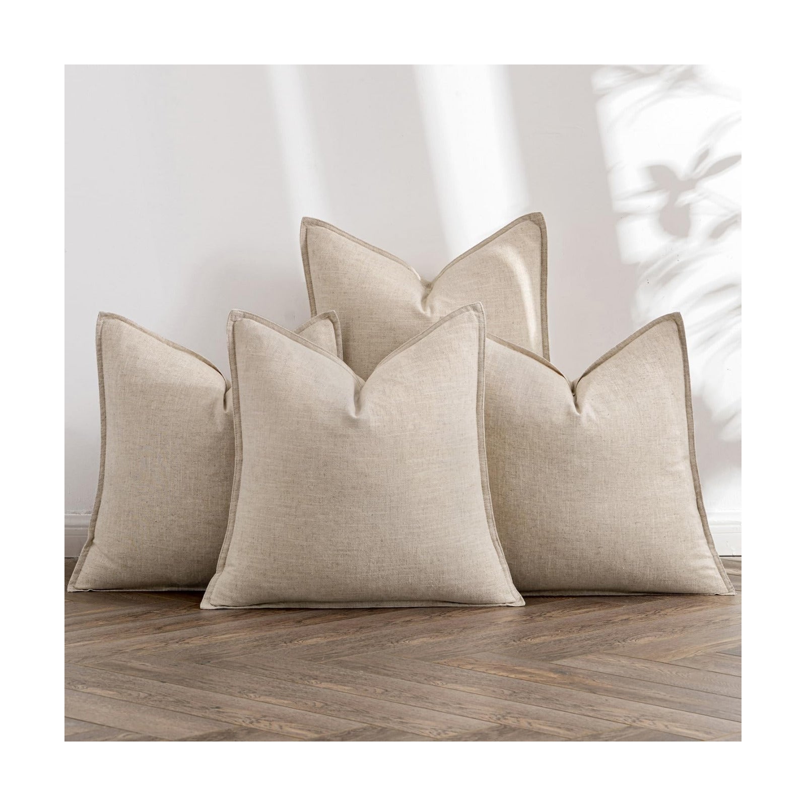 Linen Pillow Covers Decorative Natural Solid Throw Pillow Covers Soft / 18 x 18 / Beige / Set of 4