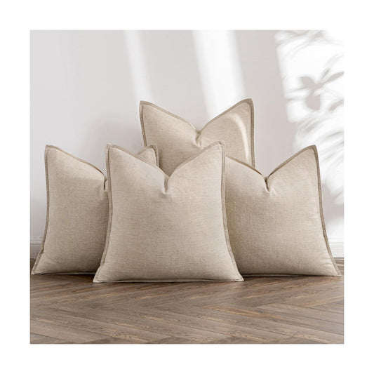 Linen Pillow Covers Decorative Natural Solid Throw Pillow Covers Soft / 18 x 18 / Beige / Set of 4