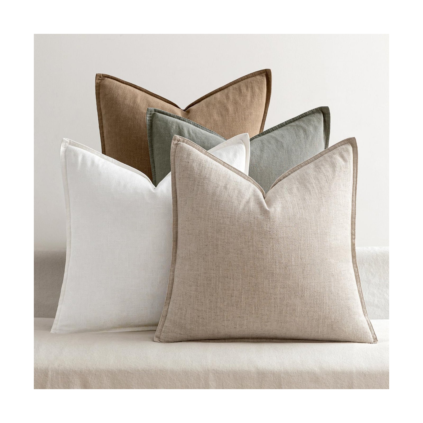 Linen Pillow Covers Decorative Solid Throw Pillow Covers / 18 x 18 / Neutral / Natural / Set of 4