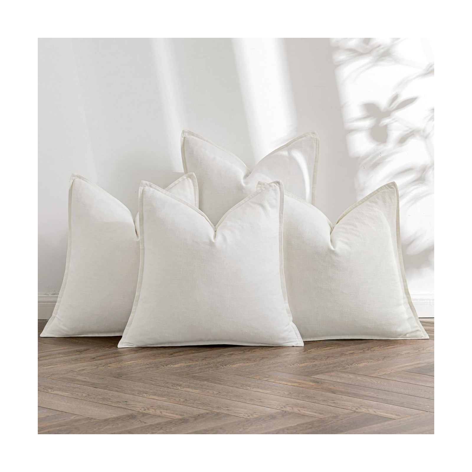 Linen Pillow Covers Decorative Natural Solid Throw Pillow Covers Soft / 18 x 18 / Cream / Set of 4