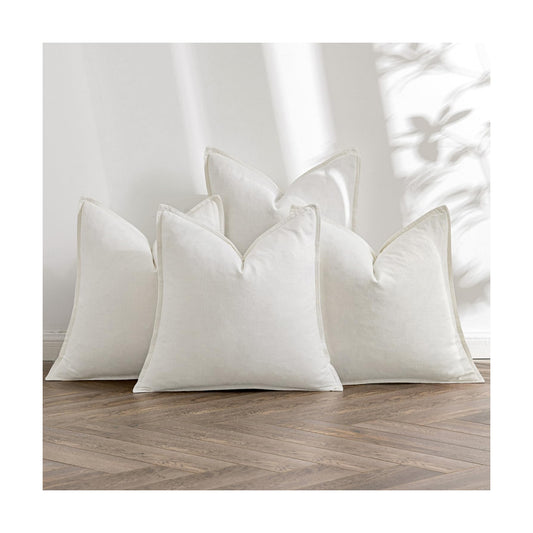 Linen Pillow Covers Decorative Natural Solid Throw Pillow Covers Soft / 18 x 18 / Cream / Set of 4