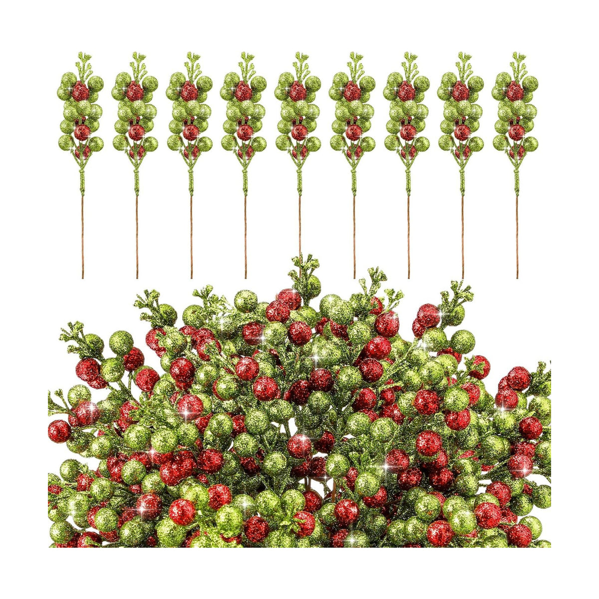 Thiccywoov 48 Pcs Christmas Picks and Sprays Tree Picks, 8 Inch