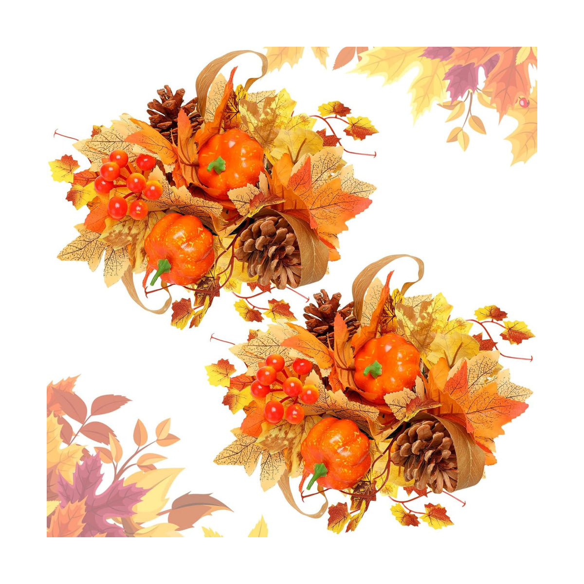 Thiccywoov 2 Pcs 10" Fall Centerpiece for Table Artificial Flowers Decor