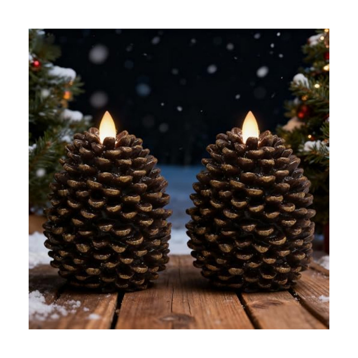 Christmas Pine Cones Flameless Candle Battery Operated with Timer Brown