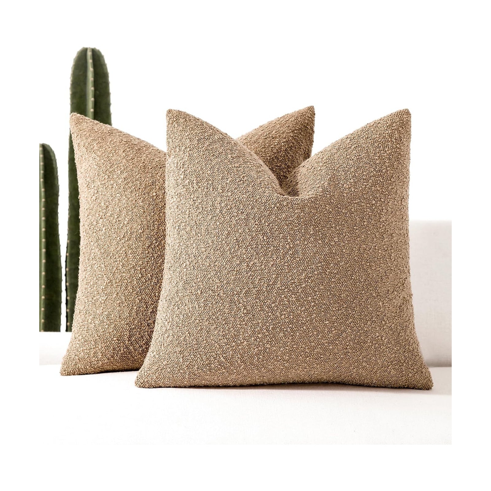 Boucle Throw Pillow Covers / Camel / 18 x 18 / Set of 2