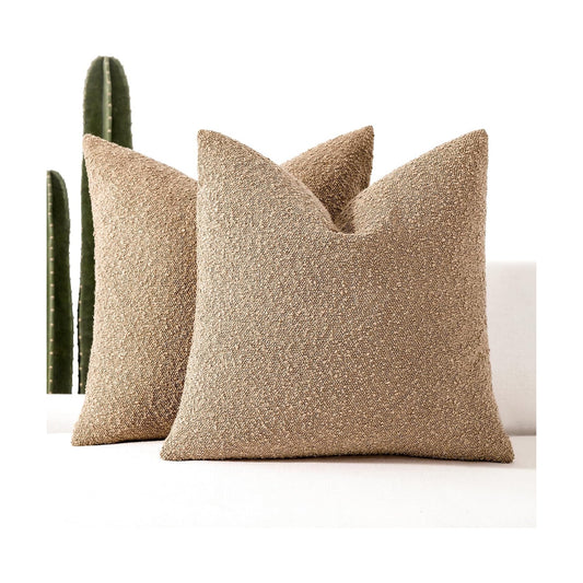 Boucle Throw Pillow Covers / Camel / 18 x 18 / Set of 2