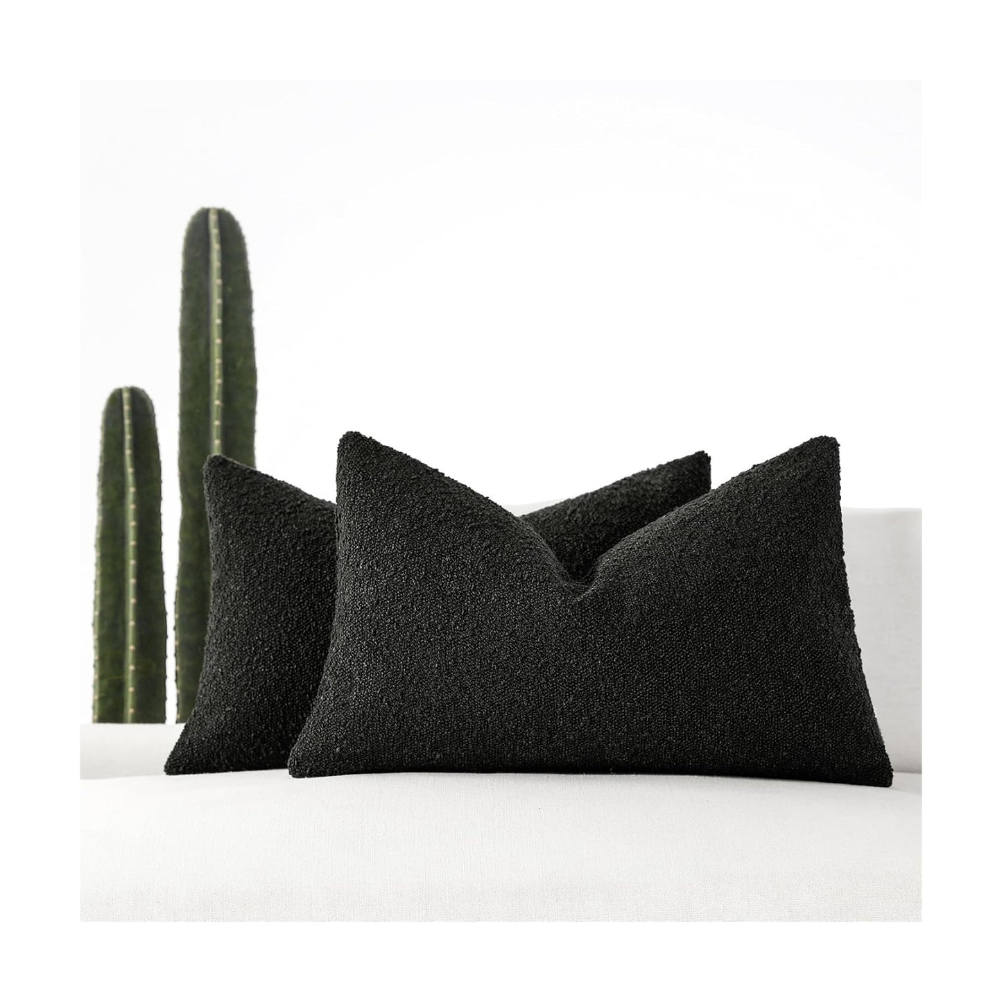 Boucle Lumbar Pillow Covers / Black / 20 x 12 / Set of 2