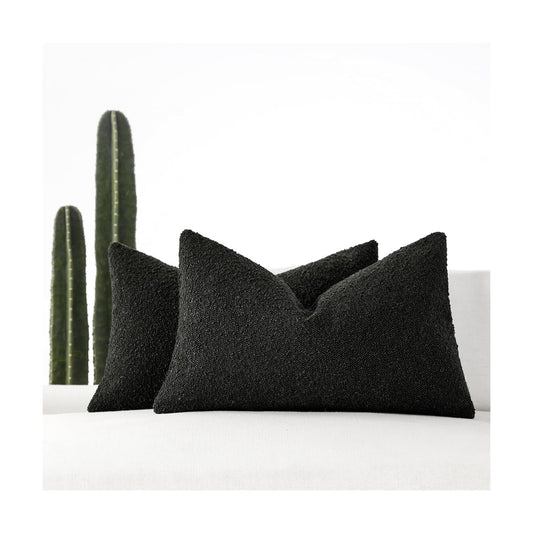 Boucle Lumbar Pillow Covers / Black / 20 x 12 / Set of 2