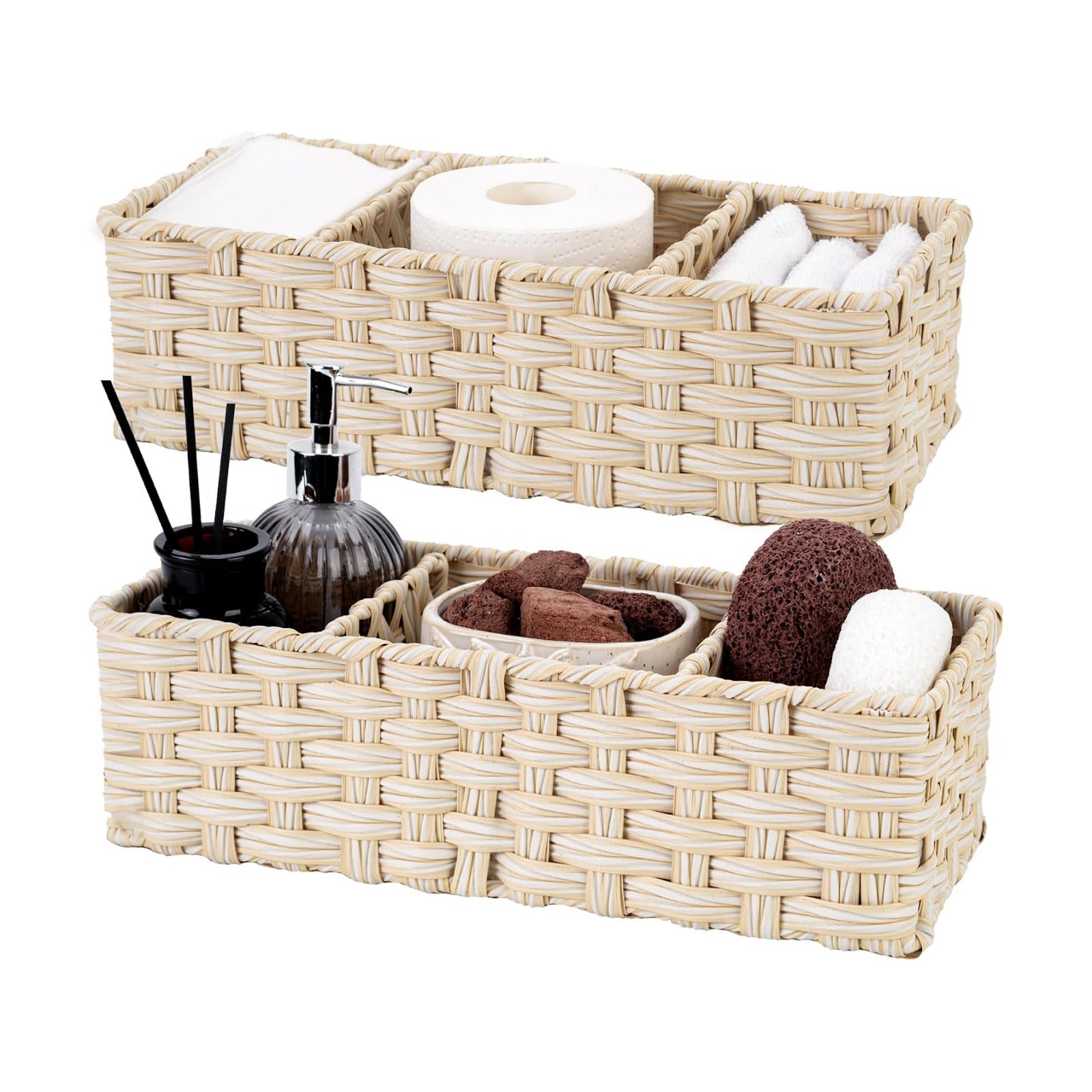 Wicker Baskets / Wicker Basket for Storage / Butter Milk / Divided / Set of 2