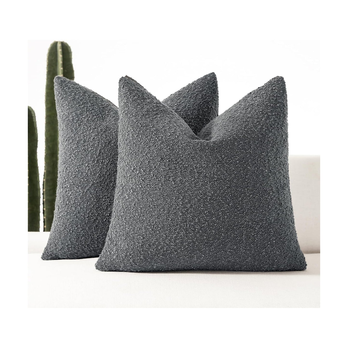 Boucle Throw Pillow Covers / Charcoal / 18 x 18 / Set of 2